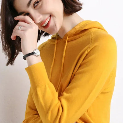 Women's Autumn and Winter New Casual Hoodies Sport Loose Hooded Knitted Hoodie Pullover Sweater