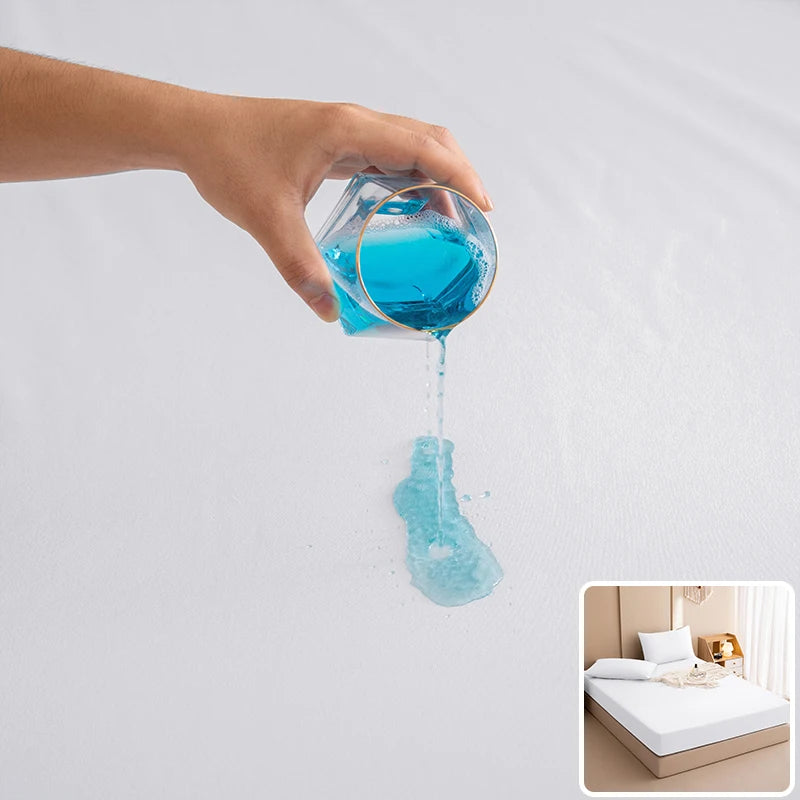 Safe Waterproof Mattress Cover Soft Comfortable Breathable Bed Cover With Elastic Band Fit Machine Washable Single Double Size.