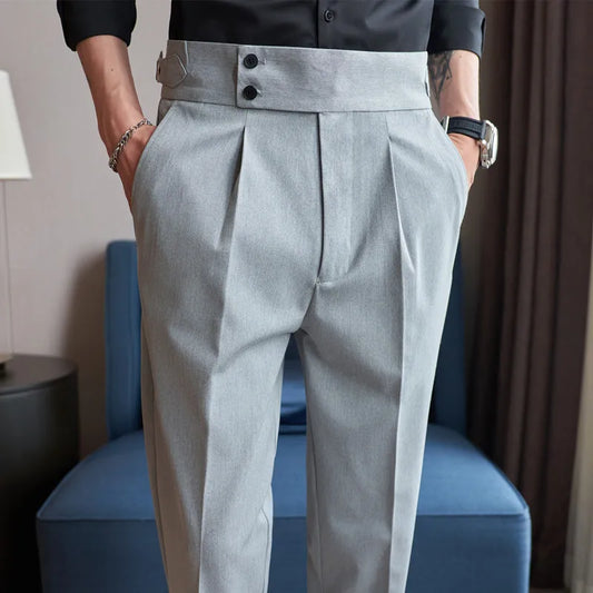 Men Pants Classic Men's Office Trousers Slim Fit High Waist Vintage Pockets for Formal Business Style Elegant Formal Pants.