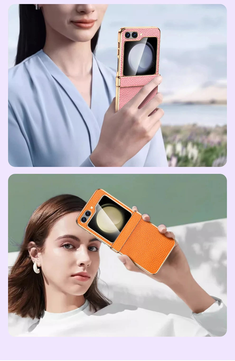 Cowhide Leather Phone Case for Samsung Galaxy Z Flip7 Flip6 Flip5 Flip 7 6 5 Luxury Hinge Protection Cover with Tempered Glass.