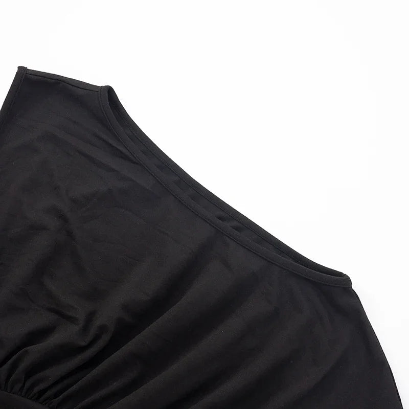 Solid Color One Shoulder Slant Neck Waist Shrinking Pleated Tank Top Women'S Summer New Casual Simple Fashion Tank Top.