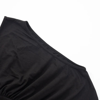 Solid Color One Shoulder Slant Neck Waist Shrinking Pleated Tank Top Women'S Summer New Casual Simple Fashion Tank Top.