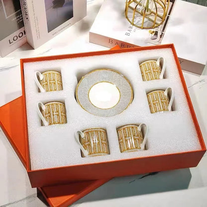 12Pcs gift box set Striped Dot Ceramic Espresso Coffee Cup Tea Milk Drinking Cups with Handle Mug for Office Novelty Gift.