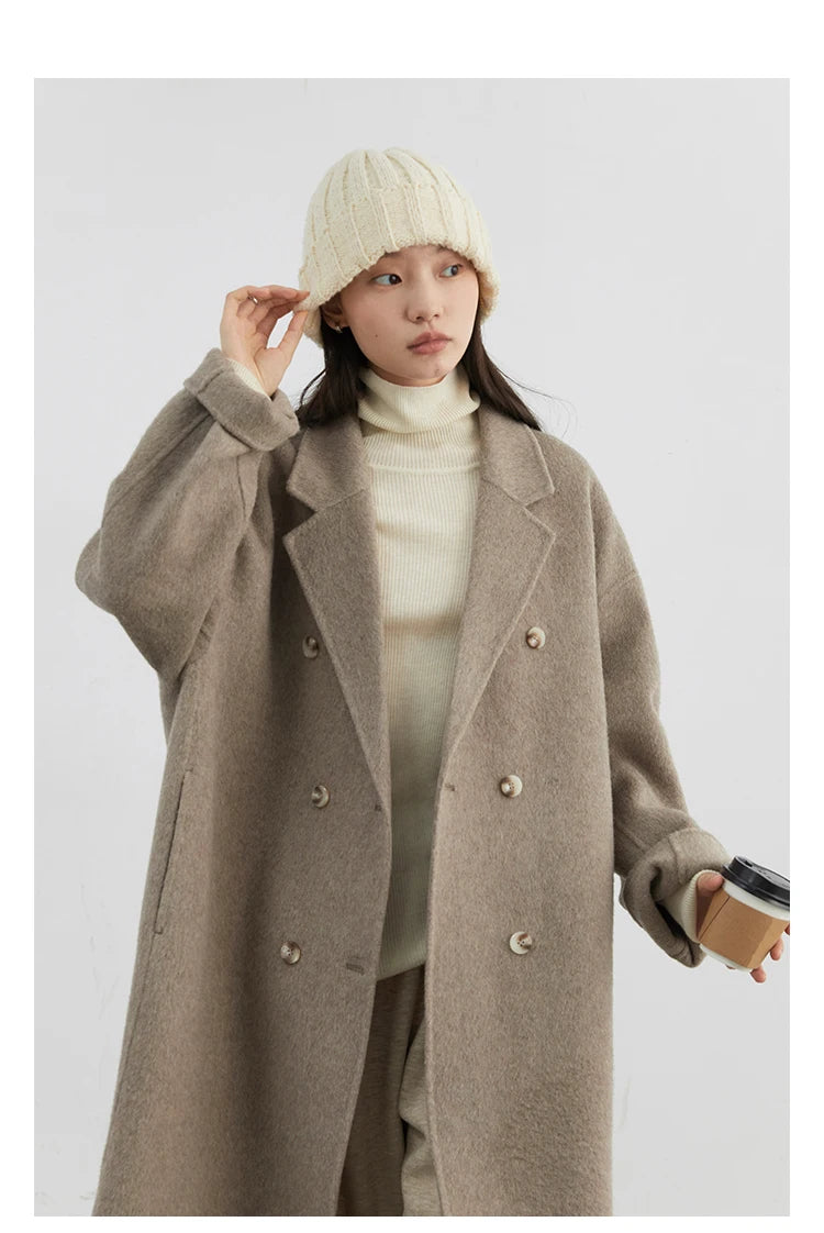 CHIC VEN Frauen Woolen Mantel Zweireiher Grundlegende Lose Beiläufige Retro Neue Lange doppelseitige Weibliche Mantel Herbst Winter 2024.