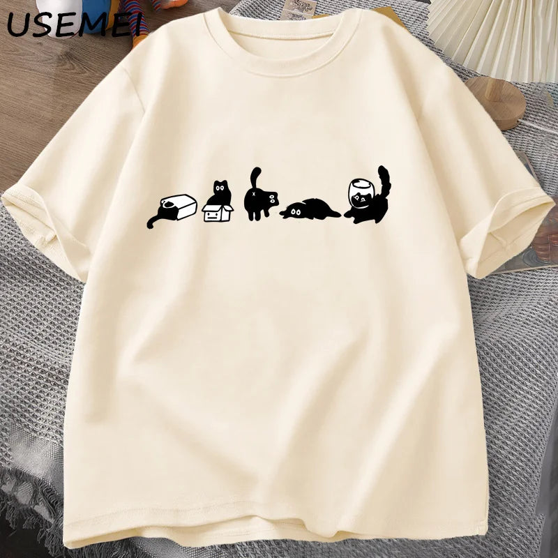 Five Mood Cats T-Shirts Oversized Cat Mom Tee Funny Cotton Short Sleeve Cat Lovers T Shirt Men Women Casual O Neck Summer Tops.