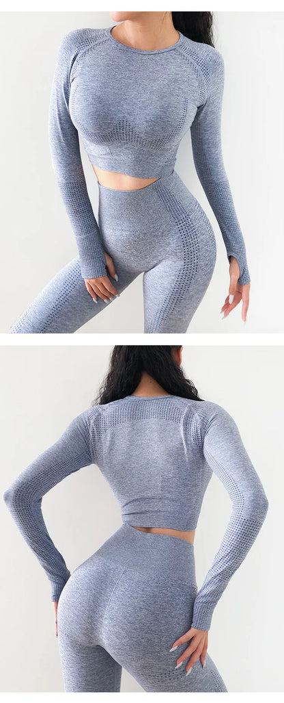 Seamless Yoga Shirt Women Fitness Long Sleeve Crop Top Workout Tops Gym Clothes Sportswear Running T-shirts.