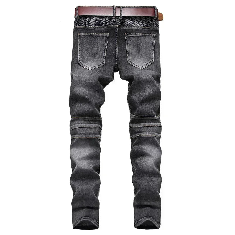 Herbst männer Patchwork Vintage Biker Jeans Hip Hop Hosen Dünne Gerade Elastische Radfahren Denim Hosen Männlichen Mode Streetwear.