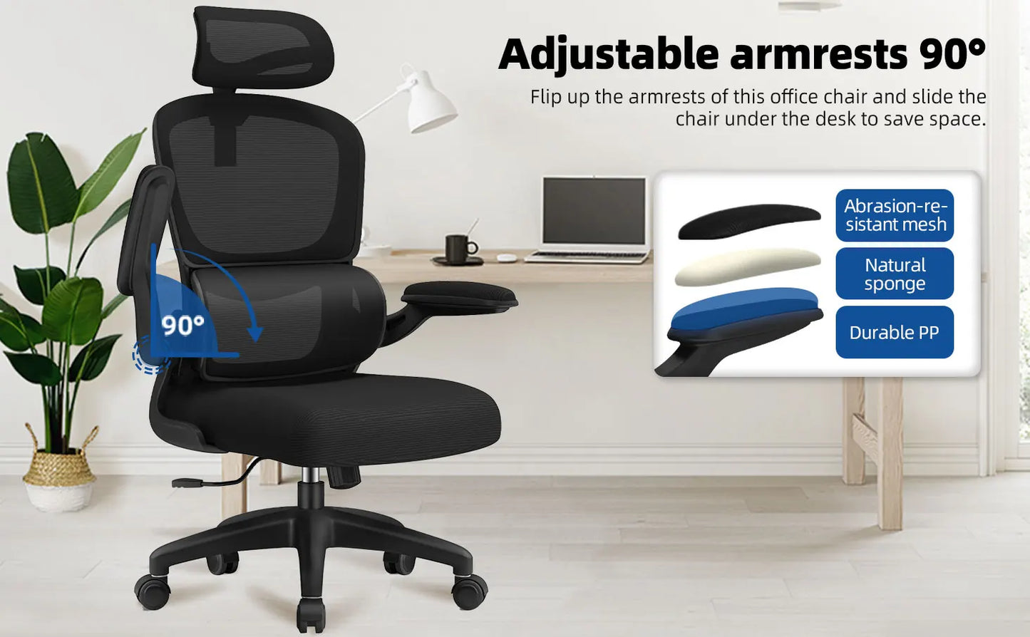 Daccormax Bürostuhl ergonomisch, Schreibtischstuhl, 150 kg Fassungsvermögen, verstellbare Kopfstütze und Armlehnen, Computerstuhl mit Lordosenstütze