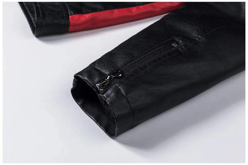 M-5XL Plus Size Men's Motorcycle Leather Jacket Winter Warm Stand Collar PU Biker Coat Casual Streetwear Fleece Lined Outerwear.