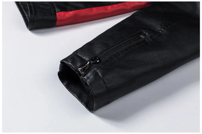 M-5XL Plus Size Men's Motorcycle Leather Jacket Winter Warm Stand Collar PU Biker Coat Casual Streetwear Fleece Lined Outerwear.