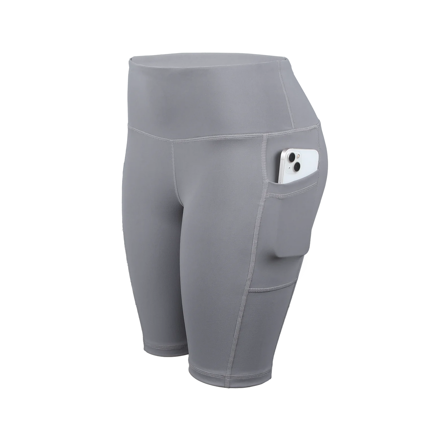 CHRLEISURE Women Solid Yoga Shorts with 3 Pockets High Waist Butt Lifting Workout Tights Gym Elastic Cycling Shorts Activewear