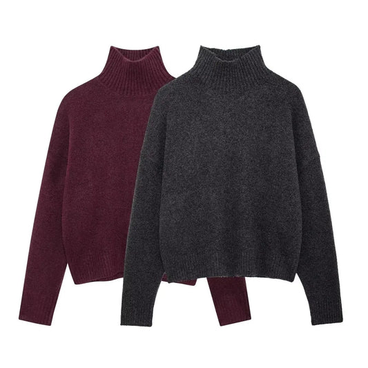 Women's Knitted Sweater Round Neck Long Sleeve Solid Color Autumn New Warm Sweater.