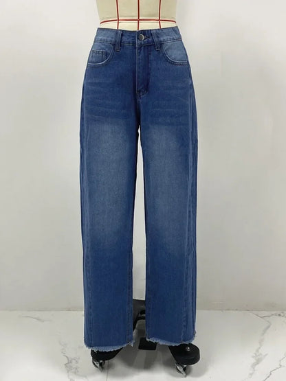 High Waist Wide Leg Denim Jeans Women's Spring 2025 Design Sensation Elegant No Stretch Comfortable Fit Female Fashionable.