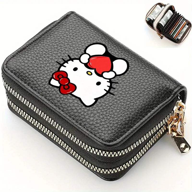 Hello Kitty Kuromi Zipper Wallet with Multi-slots PU Leather Slim Card Holder for Women Cute Gift with Bill Pocket.