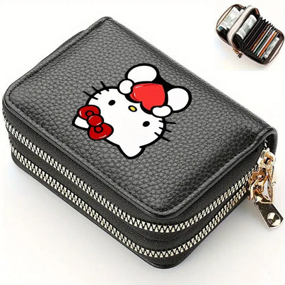 Hello Kitty Kuromi Zipper Wallet with Multi-slots PU Leather Slim Card Holder for Women Cute Gift with Bill Pocket.