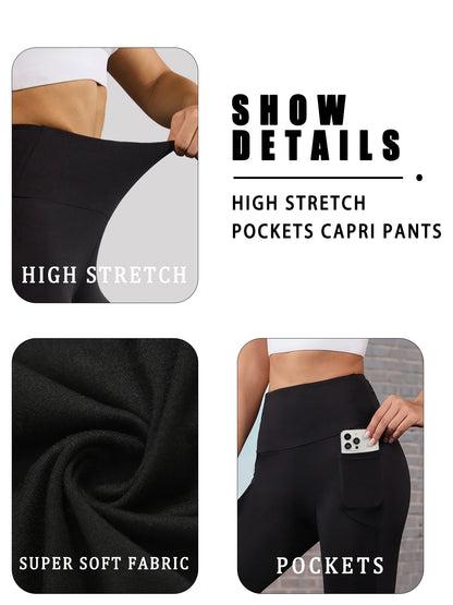 High Waisted capri pants For Women With Pockets Tummy Control No See Through Workout Running Yoga Athletic Push Up Gym Leggings.