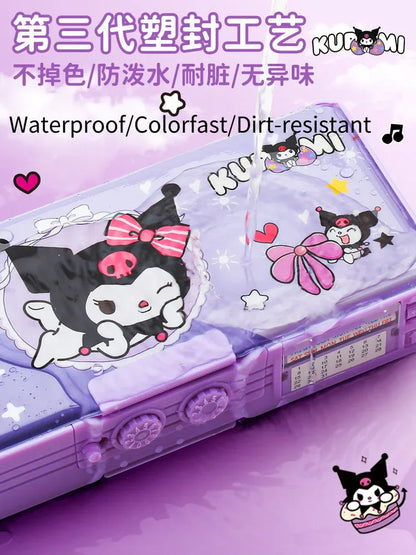 Kuromi Melody Multifunktionales automatisches Stiftetui mit Zahlenschloss, Stifttasche, großes Fassungsvermögen, Schreibwarenbox, Desktop-Aufbewahrung.