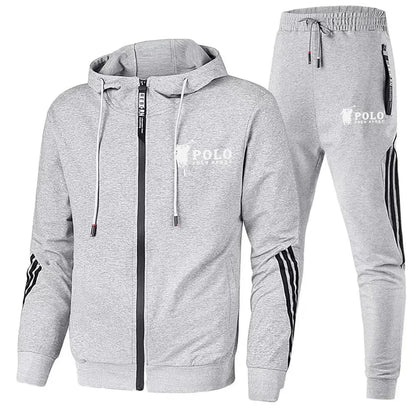 Men's printed zipper hooded sweatshirt + long pants 2-piece set, fashionable sportswear, new product, fitness jogging suit set.