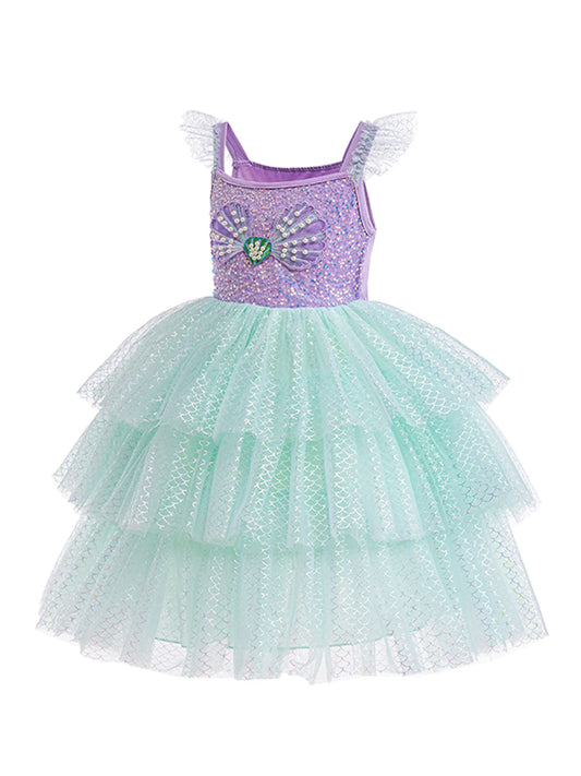 Mädchen elegante Regenbogen Prinzessin Kleid mit Bowknot Flatter Trim Mesh Kleid Tutu Kleid für Party, Performance Tutu Kleid
