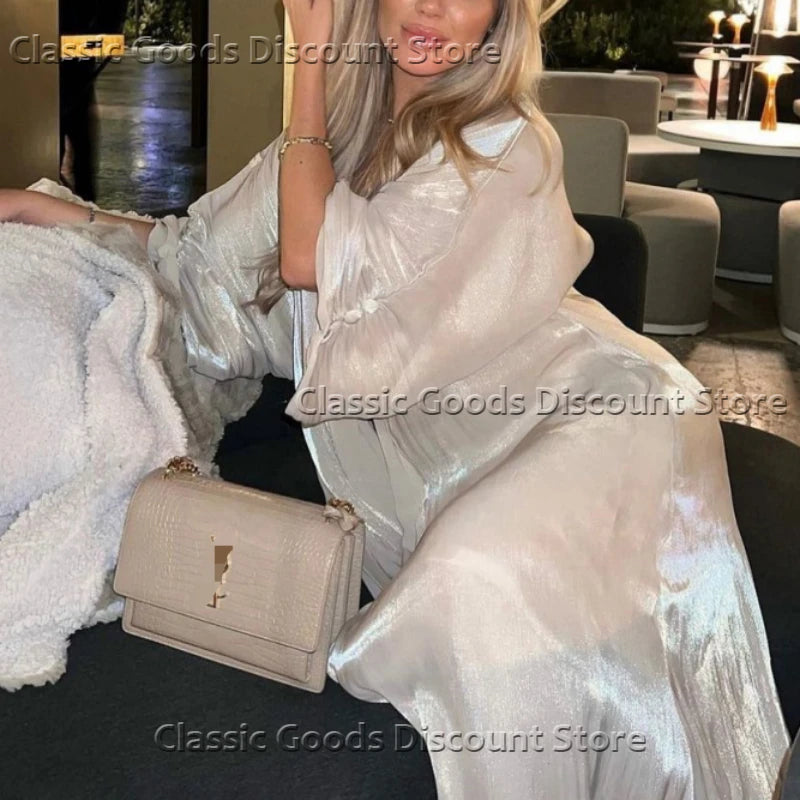 2025 Ramadan Satin muslimischen bescheidenen Kleid arabische Frauen öffnen Abaya Dubai islamische Langarm Cardigan Kleidung Truthahn schlichte Robe.