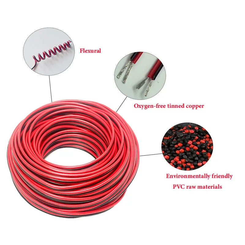2-pin red and black PVC or silicone extension cable 28awg 26awg 24awg 22awg 20awg 18awg 16awg Tinned copper domestic wire.