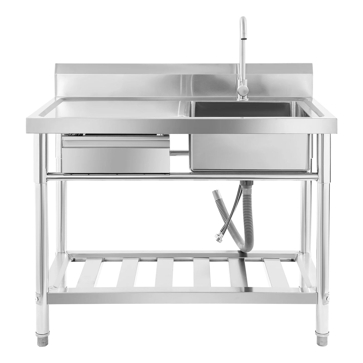 Verdicktes Edelstahl-Spülbecken mit Wasserhahn und Schublade, 150 kg Tragkraft 100 x 60 x 80 cm, für Küche, Restaurant, Wäsche, Garage