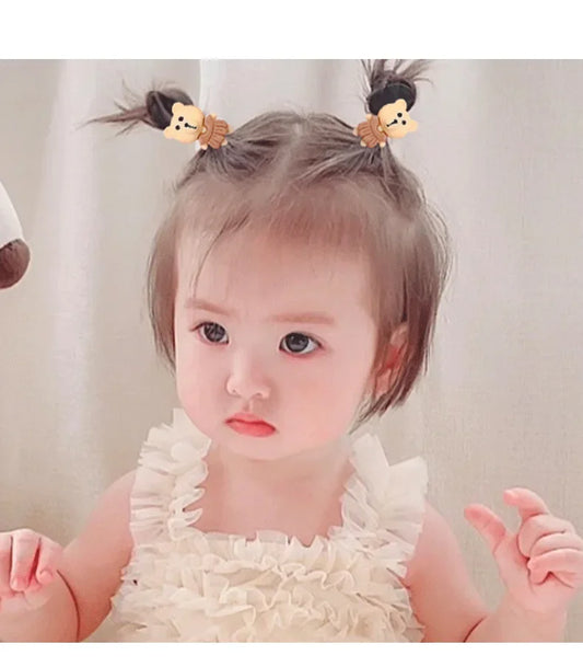 Coffee Color Children's Cute Cartoon Hair Rope Baby Thumb Loop Does Not Hurt Rubber Band Headwear Baby Tie Head  Small Pull.