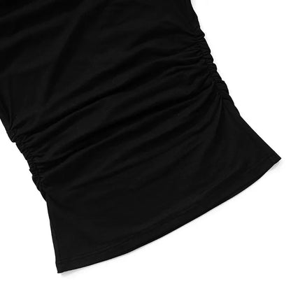 Y24TP610 Women's Autumn New Solid Color Crossbody Single Shoulder Top Sexy Asymmetric Single Sleeve T-Shirt From China.