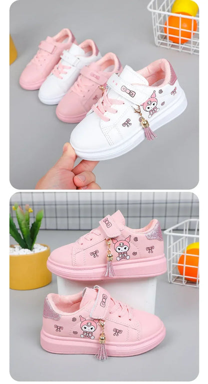 2025 Children's Little White Shoes Girls' Student Flat Bottom Casual Sports Shoes Low Top Spring Korean Plate Shoes.