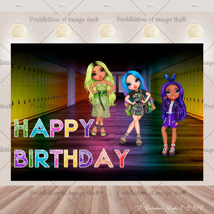 Cartoon Regenbogen Puppe High School Thema Hintergrund Geburtstag Party Dekoration Lieferungen Einweg Tasse Besteck Ballon Baby Geschenk