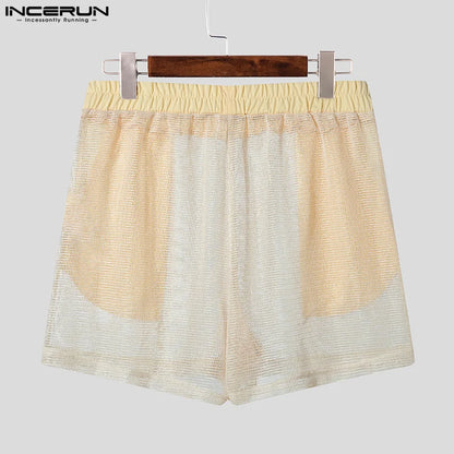 Men Short Sets Fashion Hollow Out INCERUN Two-piece Suits  Men's Sets Streetwear Short Sleeve Tops Shorts Men's Clothing Summer