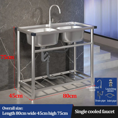 Wash Basin 304 Stainless Steel Sink with Bracket Single/double Sink Wash Basin For Kitchen, Garage, Laundry and Basement