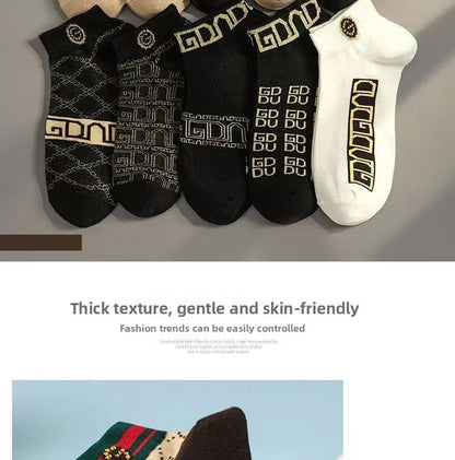 5/10/20 Pairs Mens Socks Short Breathable Luxury Socks Designer Brand Low-Cut Fashion Trendy Socks Geometric Pattern.