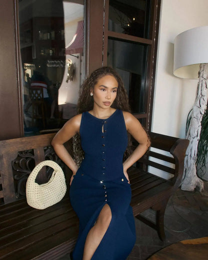 Tossy Strick-Maxikleid mit gerippter Strickjacke, weiblich, hohe Taille, schlanke Tasche, ärmellos, elegantes Partykleid, Damen-Strickwaren, langes Kleid