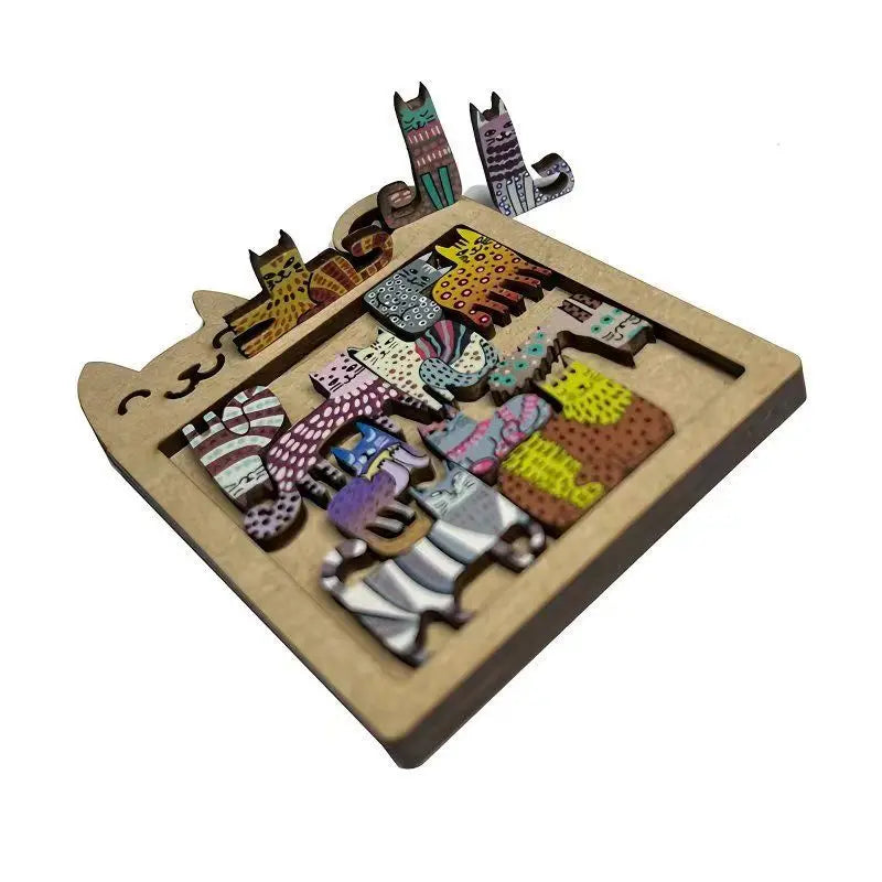 13 Irregular Wooden Cat Puzzles Colorful Cute Puzzle Toys for Children Birthday Gift Brain Teaser Educational Game.