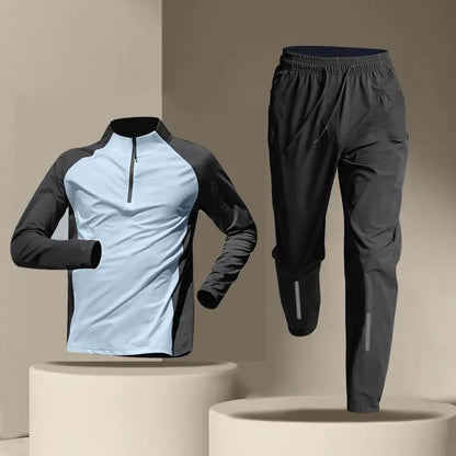 Quick Dry Male Clothes Tracksuit T-shirt Sets Spring Autumn Men Half Zipper Long Sleeve Breathable Sports Training Pants Suit.