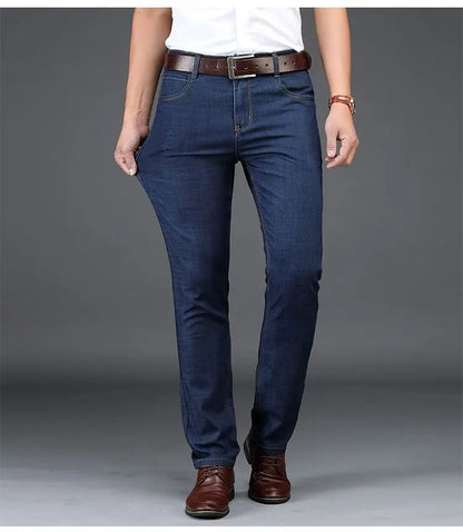 Classic Straight Men's Jeans Fitted Comfortable Elastic Business Casual Denim Pants Korean Fashion  Autumn Casual Trousers.