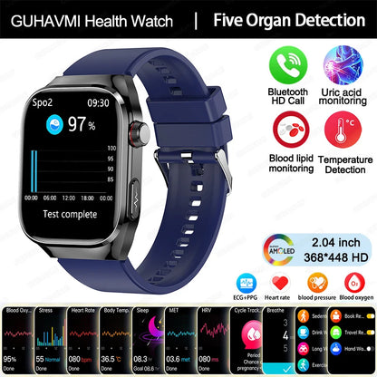 2025 New AI Intelligent Diagnosis ECG+PPG Smartwatch Health Protection Blood Lipids Uric Acid Heart Rate BT Call Smart Watch Men