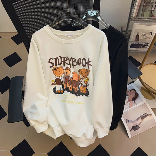 170kg plus size Damen büste Herbst bär bedrucktes Sweatshirt lockeres Langarm-Freizeit oberteil 6xl 7xl 8xl 9xl 10xl 11xl