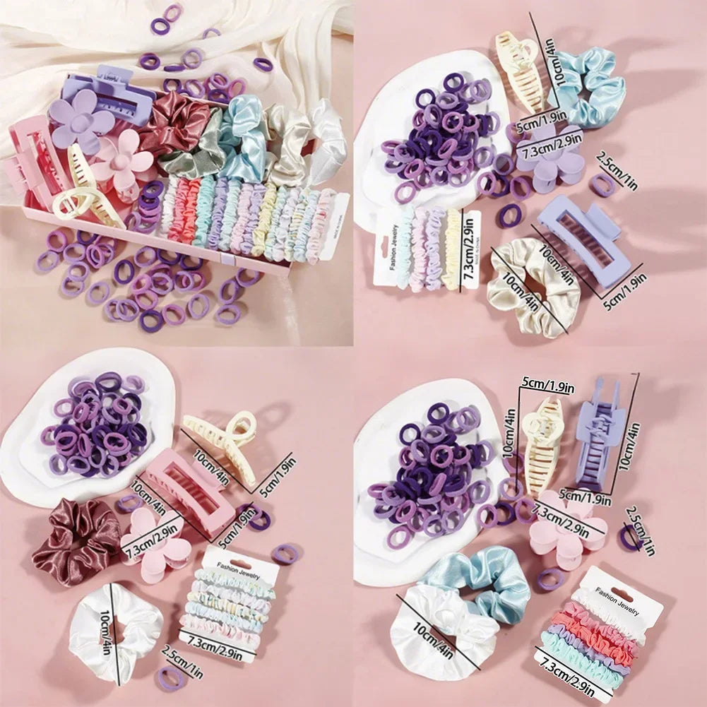 Sweet Multicolor Hair Tie Hair Clip Set Durable Hairpin Simple Elastic Ponytail Rubber Band Headwear Hair Styling Accessories.