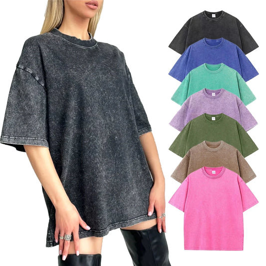 Summer Cotton Washed T-shirt for Women Men Loose O-Neck Oversized Tee Korean Y2k Female Clothes Casual Vintage Short Sleeve Tops.