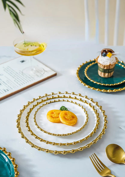 Nordic Ins Style Golden Edge Bead Plate Western Food Steak Plate Home Network Red Dish Creative Tableware Plate Breakfast Salad.