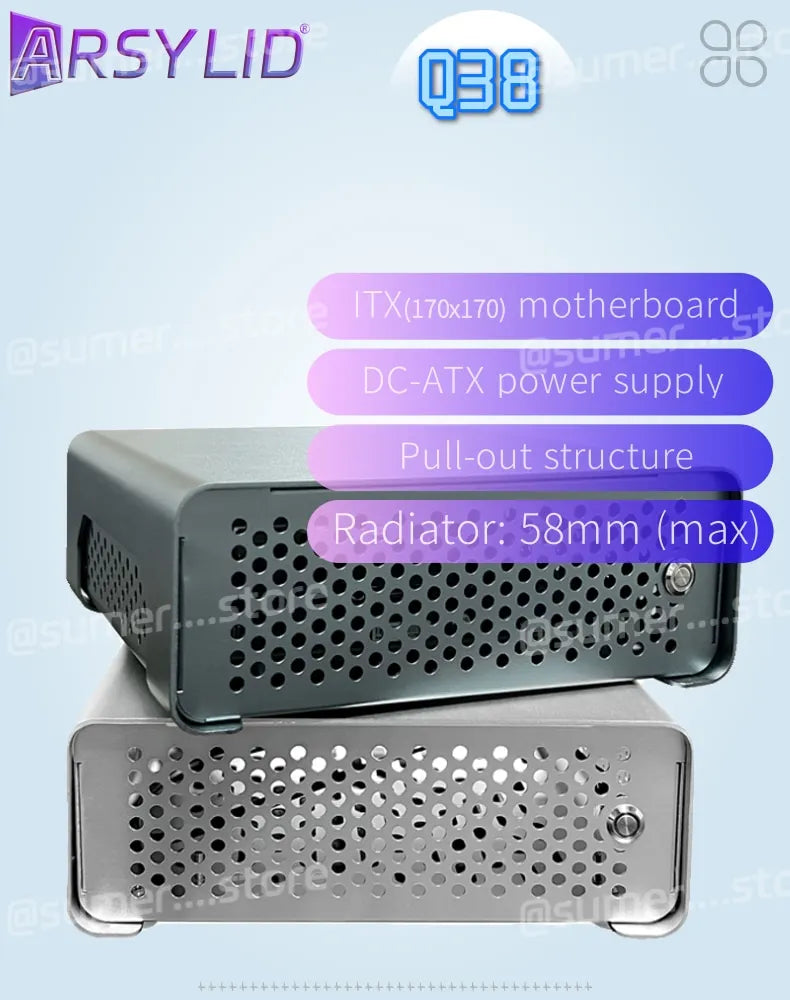 ARSYLID Q38 ITX Aluminum Chassis Pull-Out Style Mini Case 58mm CPU Radiator.
