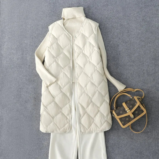 Neuheiten Koreanische X-lange Ärmellose Puffer Jacke 2025, Herbst Winter Frauen Mode Ultra Licht Unten Liner Warme Mäntel 3xl