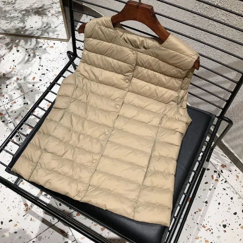 2025 neue Frauen Ärmellose Puffer Jacke Frühling Winter Weibliche 90 % Weiße Ente Unten Ultra Leichte Packbare Warme Daunen Liner weste