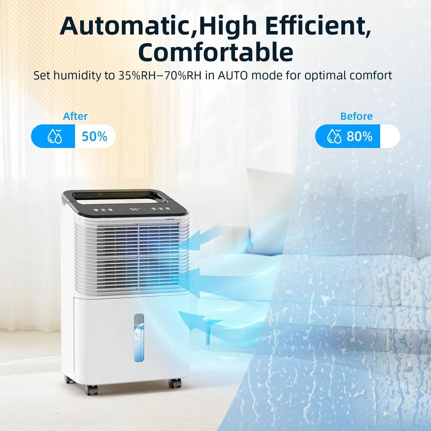 Dehumidifier 16 L/day, Ultra-quiet Electric Intelligent Central Control, Auto Mode, Moisture Display, 24h Timer Home Appliances.