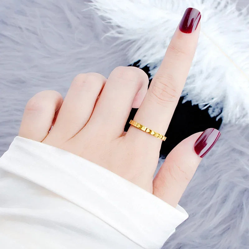 Meetvii Simple Love K-gold Color Titanium Steel Rings for Women Men Thin 2.2mm Width Couple Rings Unique Jewelry.