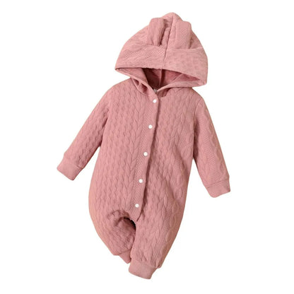 0-18 Monate Neugeborenes Baby Mädchen Bodysuit einfarbig Hoodie Langarm Stram pler Herbst & Winter warme Overall Kleidung für Baby