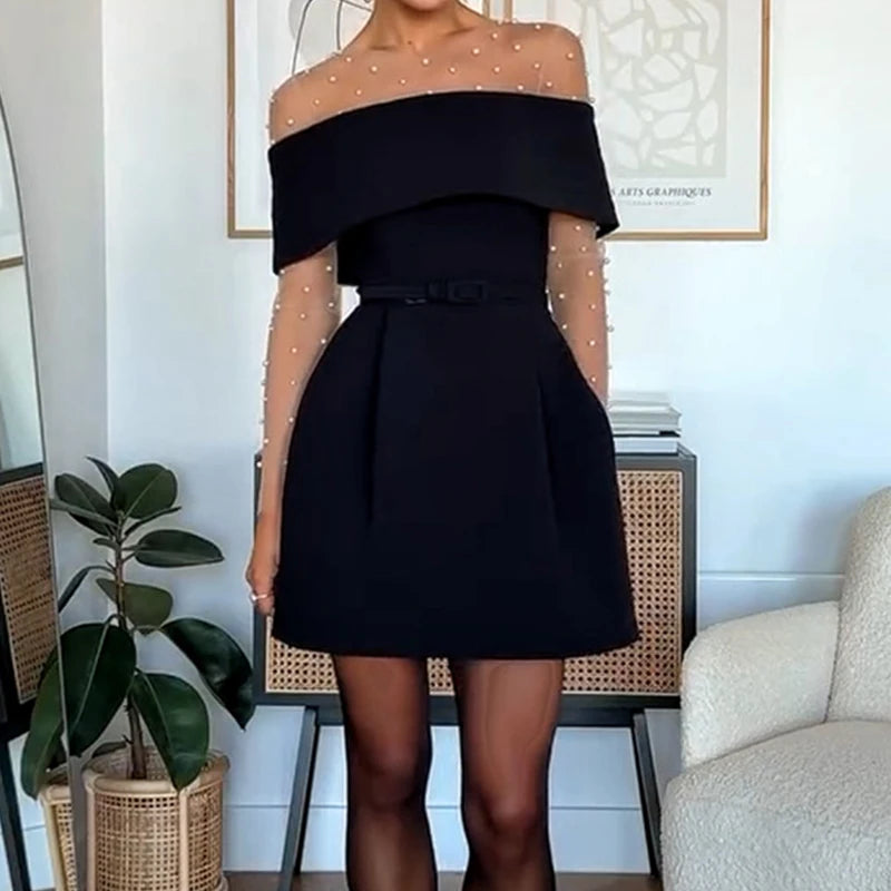 Sexy Bead Patchwork Slim Club Jumpsuit Spring Summer Casual Lady Slim One Piece Romper Fashion O Neck Long Sleeve Inner Playsuit.