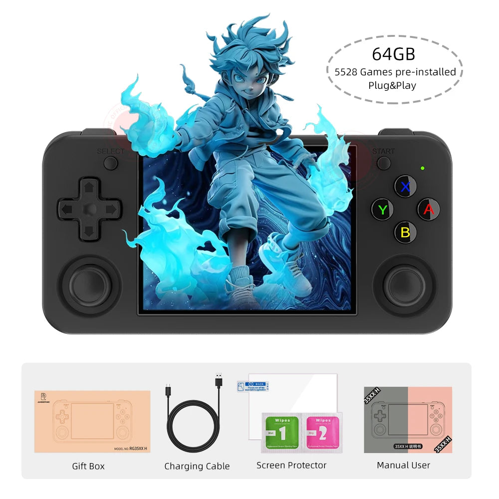 ANBERNIC RG35XX H Hand-held Consoles For Playing Video Games 3.5-inch IPS 640*480 Screen Retro Game Player 3300 mAh Battery.